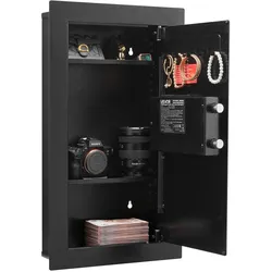 VEVOR Wandsafe Wandtresor mit Passwort & Schlüssel, Einbaugehäuse aus kaltgewalztem Stahl Q235 mit verstellbaren Ablagen & LED-Beleuchtung, Schranksafe Einbausafe für Geld Schmuck Reisepass