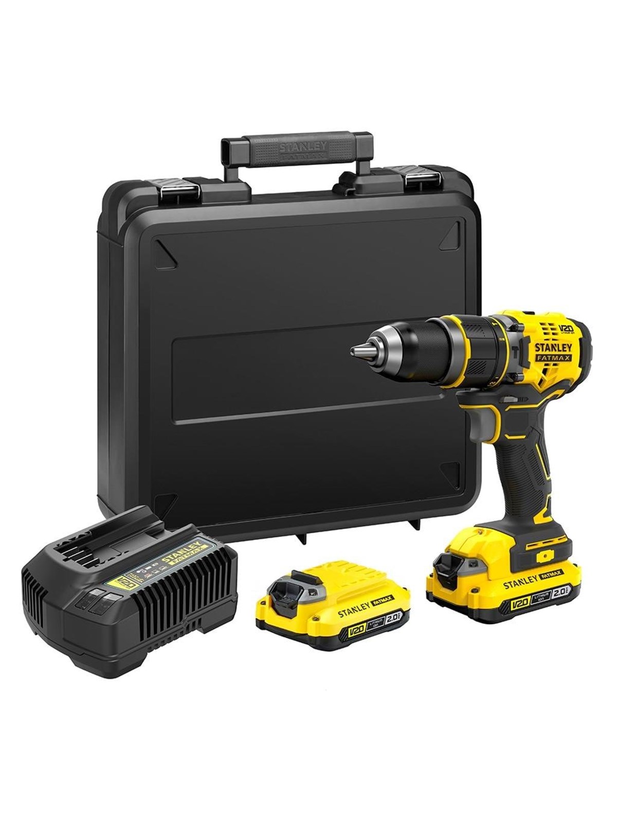 Stanley 18V Fatmax V20 Brushless Hammer Drill With 2 x 2.0Ah Batteries And Kit Box
