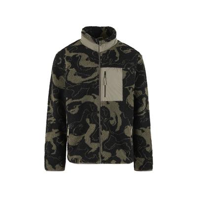 Langmantel URBAN CLASSICS "Urban Classics Pattern Teddy Trackjacket", Herren, Gr. XXL, grün (oliveswirl), 100% Polyester, Mäntel