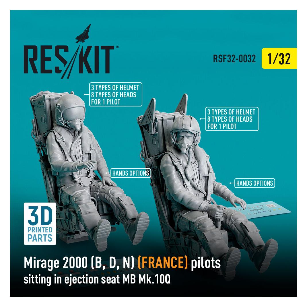 ResKit Mirage 2000 (B, D, N) (FRANCE) pilots sitting in ejection seat MB Mk.10Q (2 pcs) (3D Printed) (RSF32-0032)
