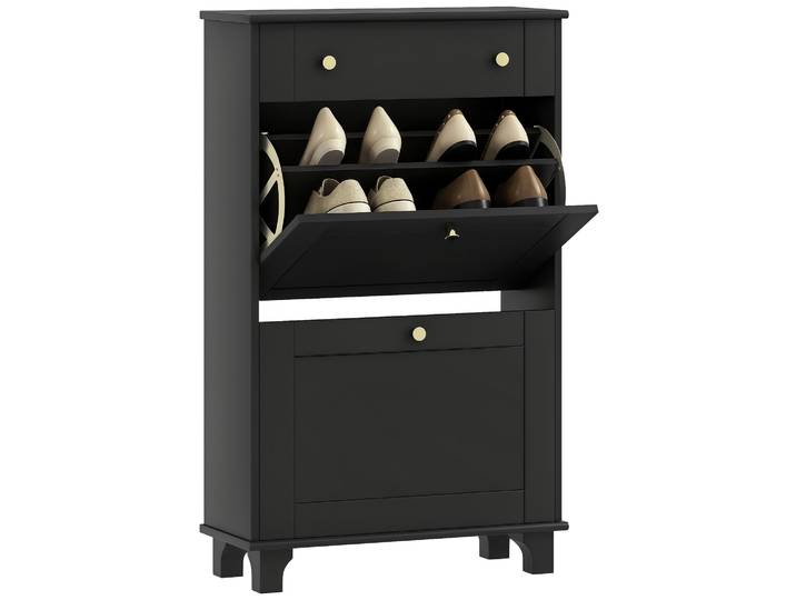 HOMCOM Meuble chaussure entrée étroit avec tiroirs à portes abattants et étagère réglable, 60 x 23,5 x 98,5 cm, noir