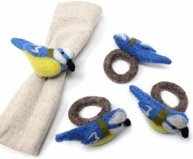 The Curated Nomad Thrift Felt Bird Napkin Ring (Set of 4)