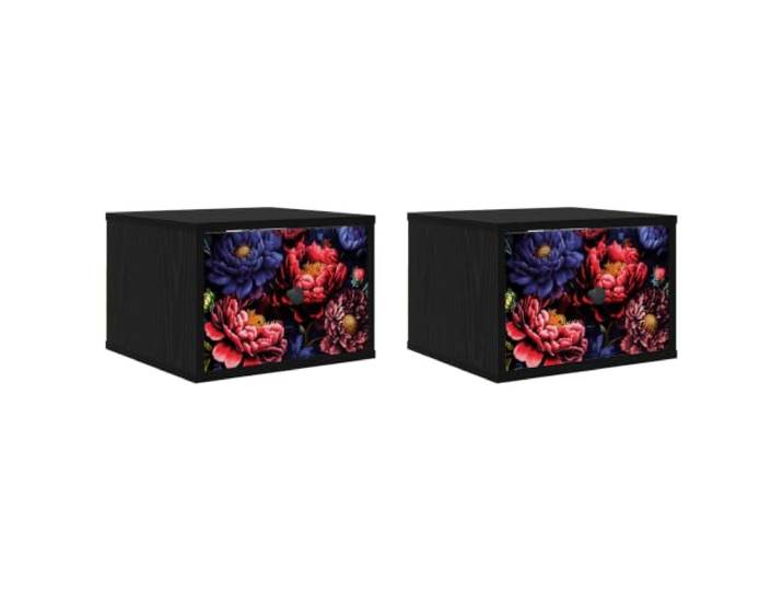 HFXHIJXQ Wandmontierter Nachttisch Kiel 2er Set, Schwarz Eichen-Optik Platzsparender Hängeschrank fürs Schlafzimmer mit 2 Schubladen, robuster Holzwerkstoff und schwarze Stahlgriffe.