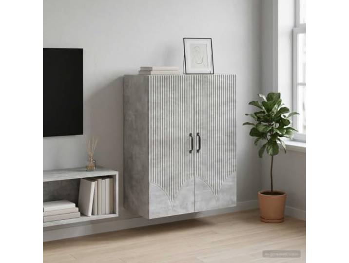 GPWERSDF Wandschrank aus Holzwerkstoff in Betongrau 66 x 34,5 x 90 cm Mit Pendeltueren, Metallgriffen, wandmontierbar, viel Stauraum, modernes Design
