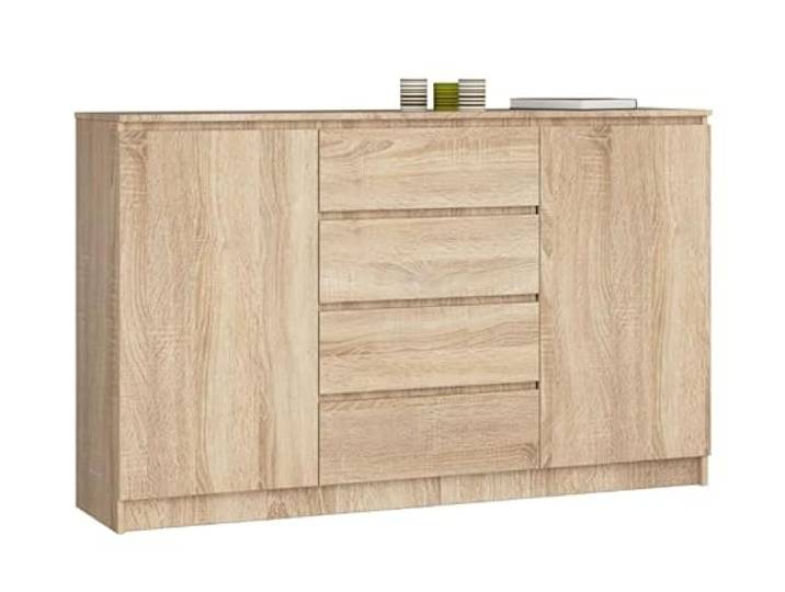 BDW - Kommode mit 4 Schubladen, Komodenschrank K160, Sideboard mit 2 Türen, Wohnzimmer Schlafzimmer Flur Möbel, Büroschrank, Robustes Material - 160x40x99 cm, Sonoma-Eiche
