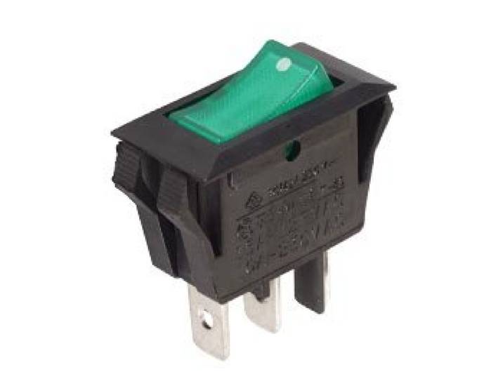 Stroomonderbreker, 10 A-250 V, SPST On-Off, met neonlamp, groen