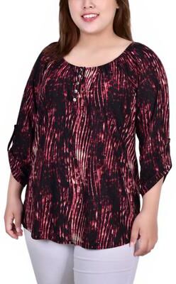 NY COLLECTION 3/4 Sleeve Round Neck Top