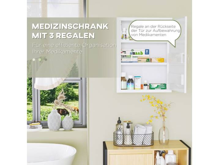 Feuille épaissie Kleankin pharmacie armoire murale verrouillable avec deux clés en acier blanc 40x15x53 5cm pour salle de bains cu