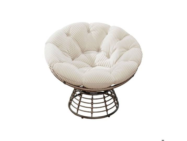 Fauteuil papasan pivotant 360° – acier thermolaqué rotin PE coussin épais blanc