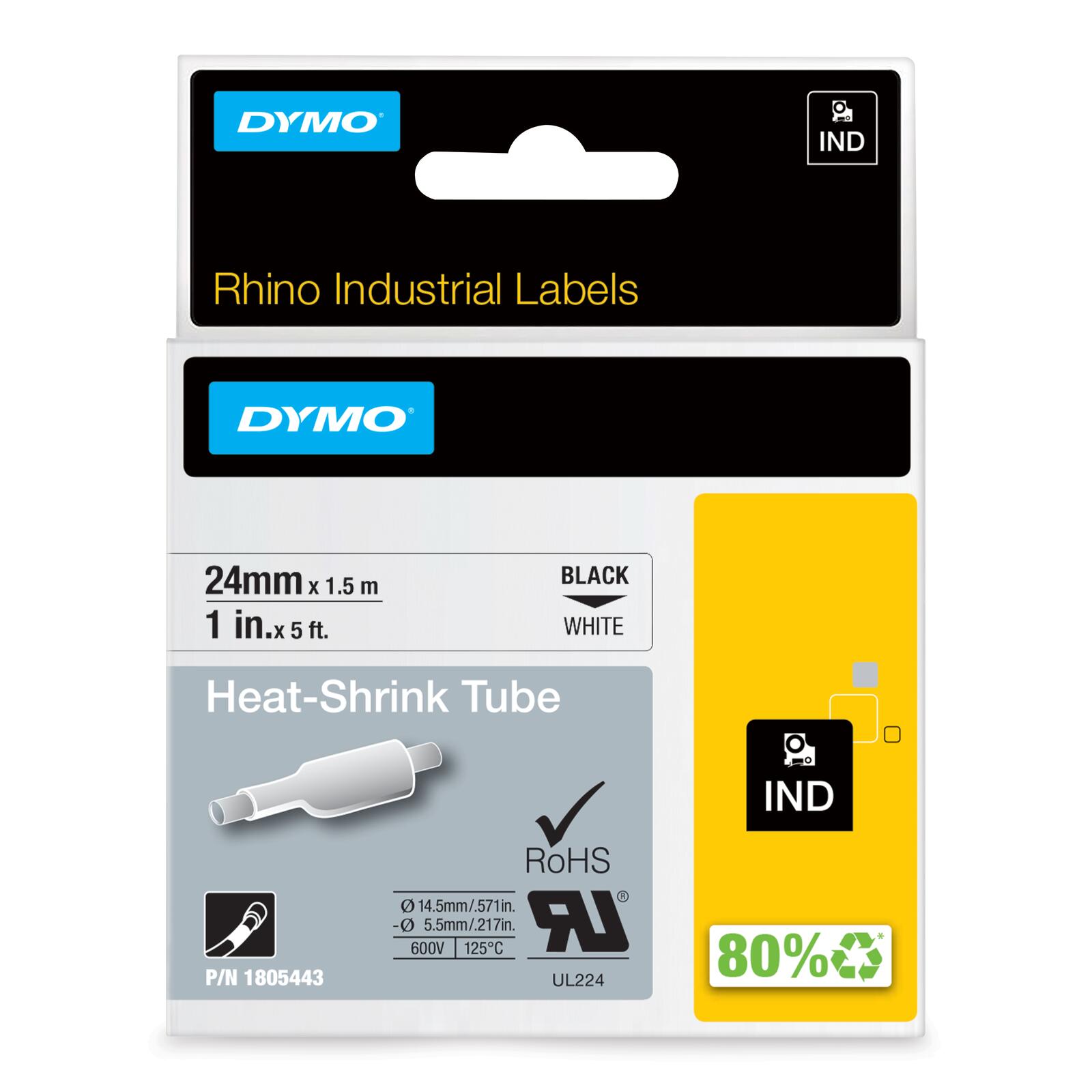DYMO® Original IND-Heißschrumpfschlauch für Rhino 6000+, Polyolefin - schwarz auf weiss 1805443