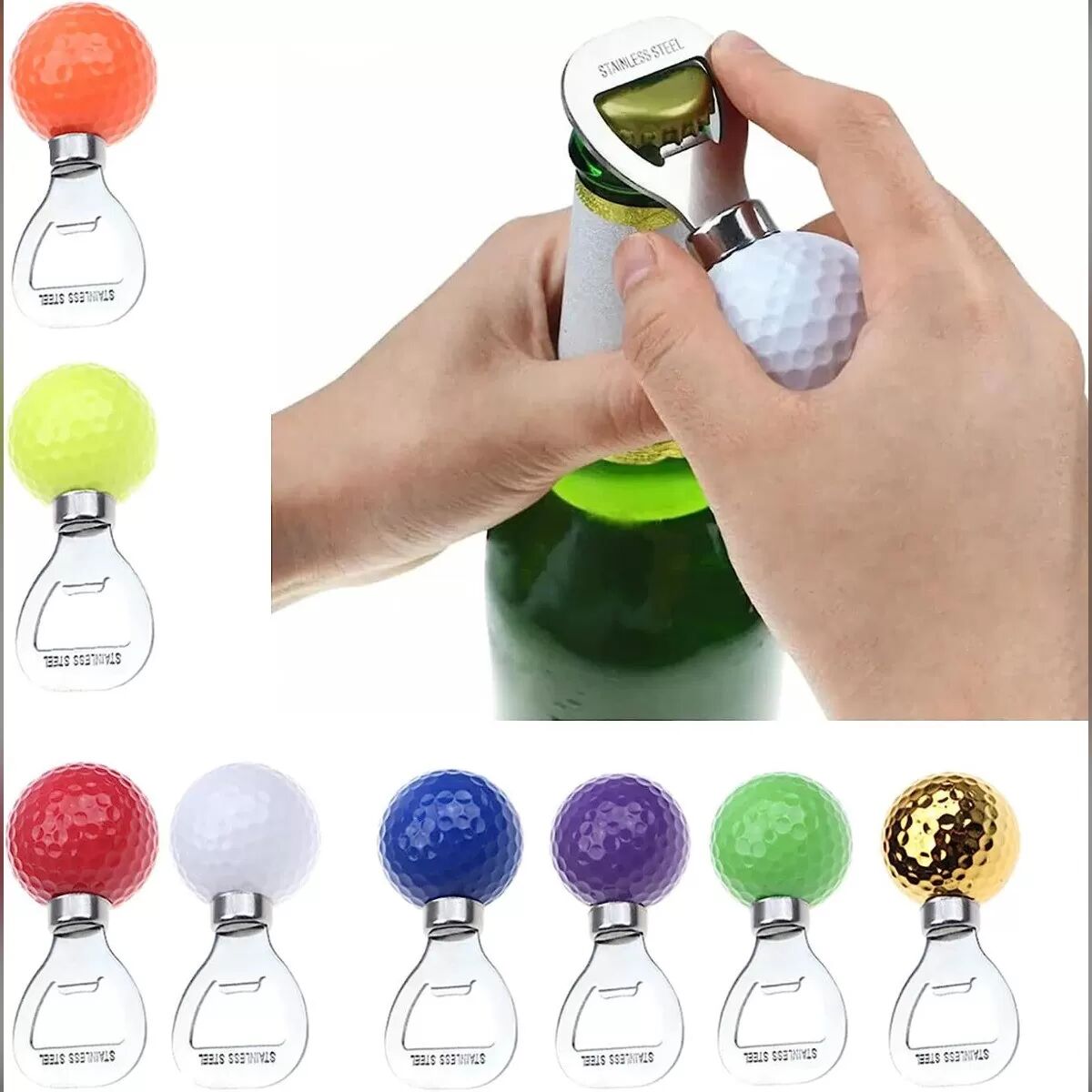 INF 2er-Pack Golfball-Flaschenöffner - Edelstahl, Anti-Rutsch-Design Gold