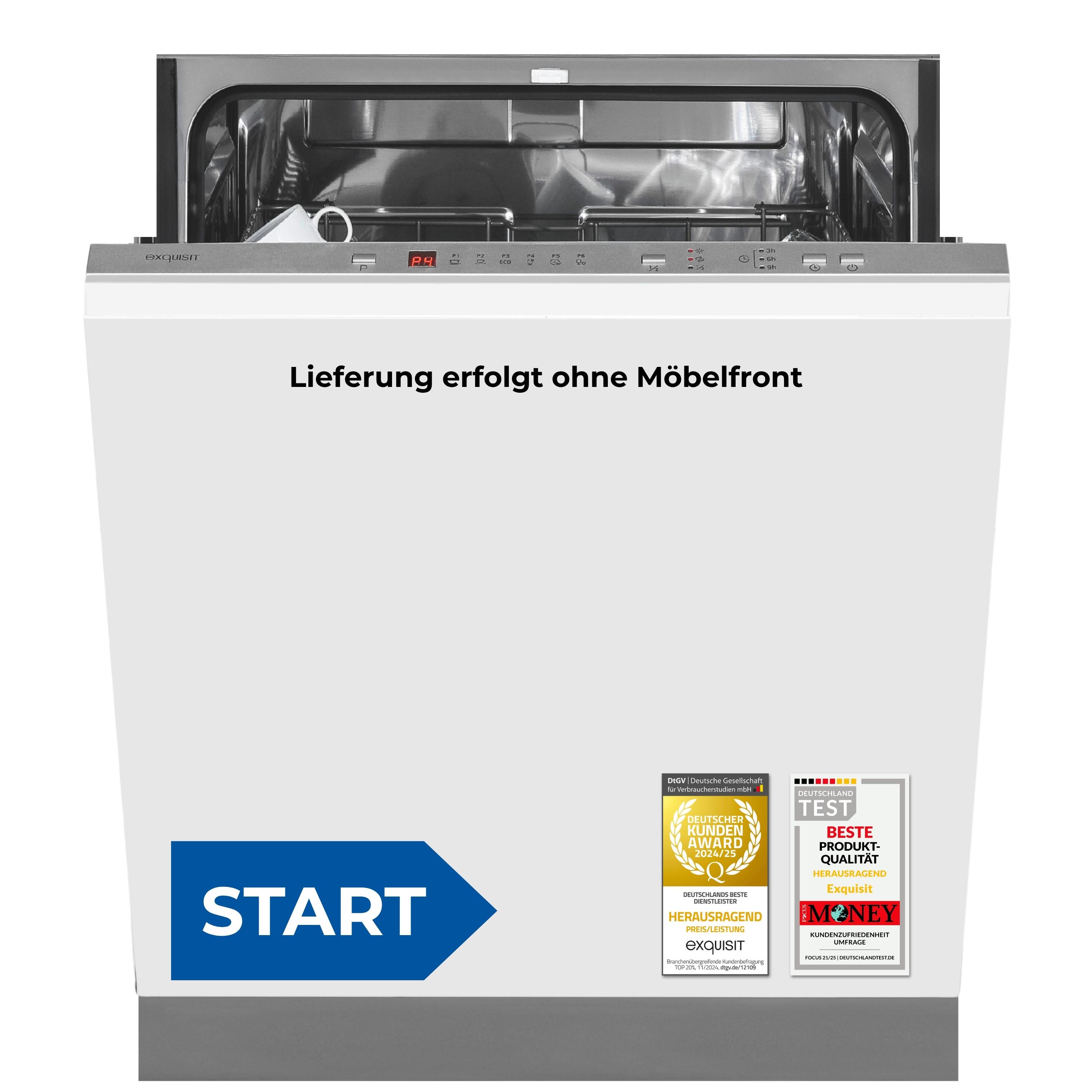 Exquisit Einbau-Geschirrspüler, 12 Maßgedecke, 49 dB(A), Startzeitvorwahl, Aquastop, höhenverstellbarer Geschirrkorb, EGSP56312-E-030E silber