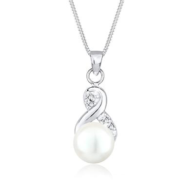 Perlenkette ELLI "Infinity Kristalle Süßwasserzuchtperle 925 Sterling Silber", weiß, Halsketten, Damen, 45, ohne Stein, Silber 925 (Sterlingsilber), L: 45, Perlenkette
