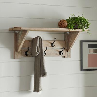 Alaterre Furniture "Castleton Mango Wood 40""W Coat Hook with Shelf"