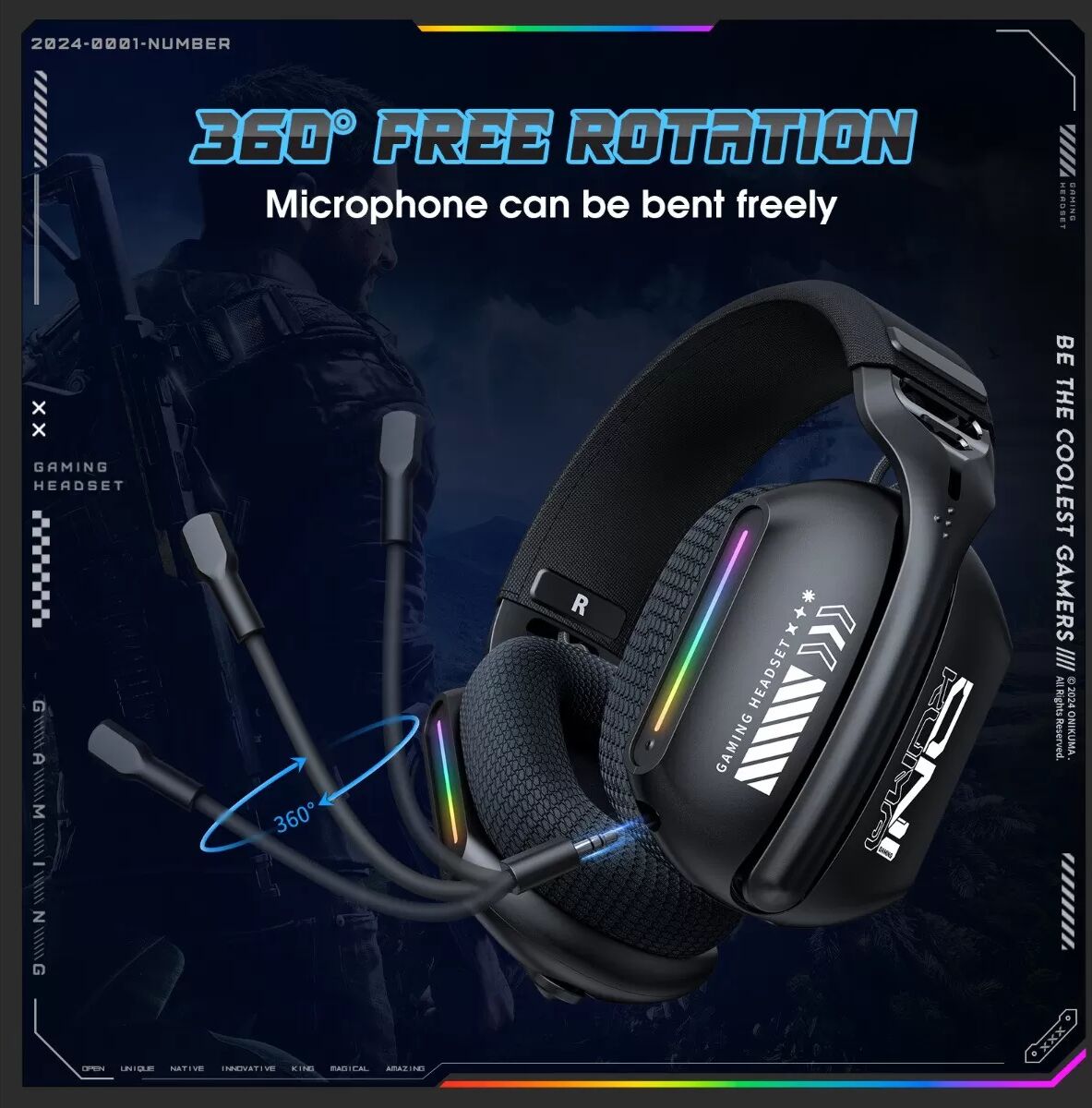 INF GT808 Tri-Mode Over-Ear Gaming-Headset – Bluetooth 5.3, 2.4g Funk & Kabel, ANC, 60 Stunden Akku, 20ms Latenz