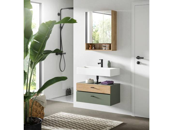 Badezimmer Aqua Grün/Eichefarben B: 75cm