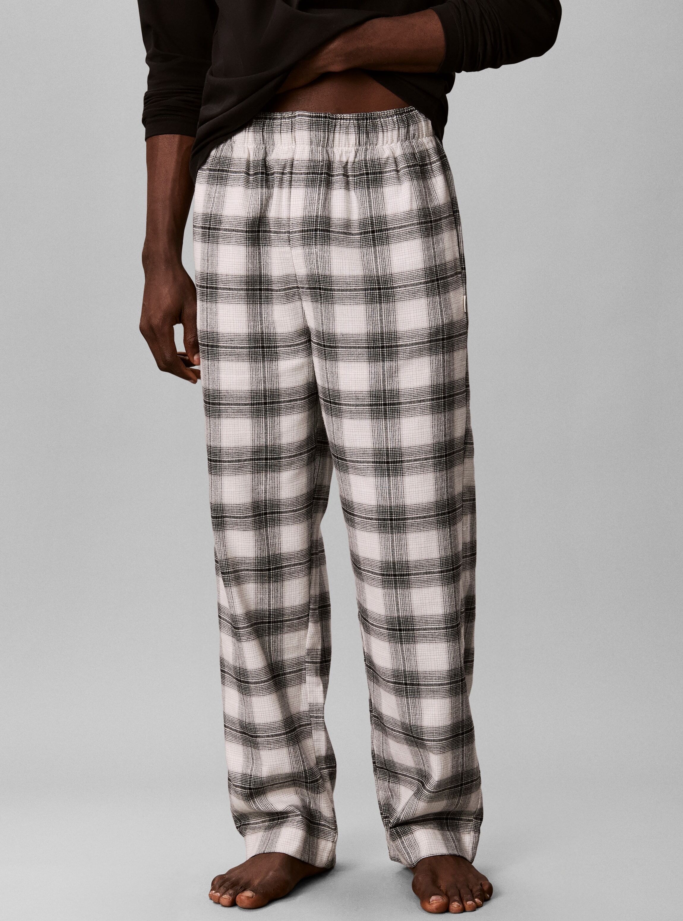 Schlafanzug "LS TEE PANT SET", Herren, Gr. S (48), schwarz-weiss (schwarz top w domino plaid ivory btm), Jersey, Obermaterial: 100% Baumwolle, CALVIN KLEIN UNDERWEAR, körpernah lang, Rundhals, eingesetzt gerader Abschluss, Homewear-Sets Schlafanzug, Mit e