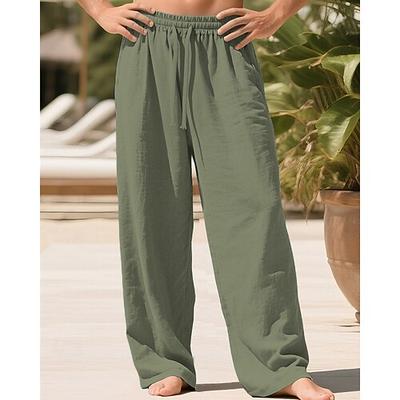 Herren Leinenhosen Hose Sommerhose Strandhose Kordelzug Tasche Elastischer Bund Einfach Komfort Atmungsaktiv Urlaub Täglich Ferien Hawaiianisch Boho Armeegrün Schwarz