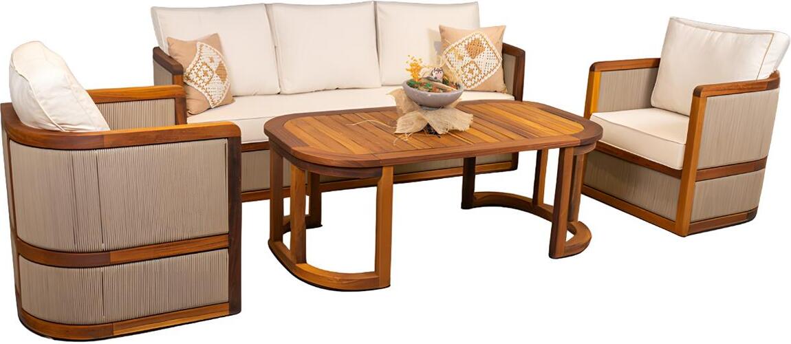 Terrassen Möbel Gartenmöbel Couchtisch Sofa Sessel Holz 4tlg Set Beige