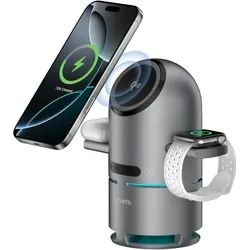 4smarts Wireless Charger 3-in-1 ChargeBot Sound Spacegrau (15 W), Wireless Charger, Grau