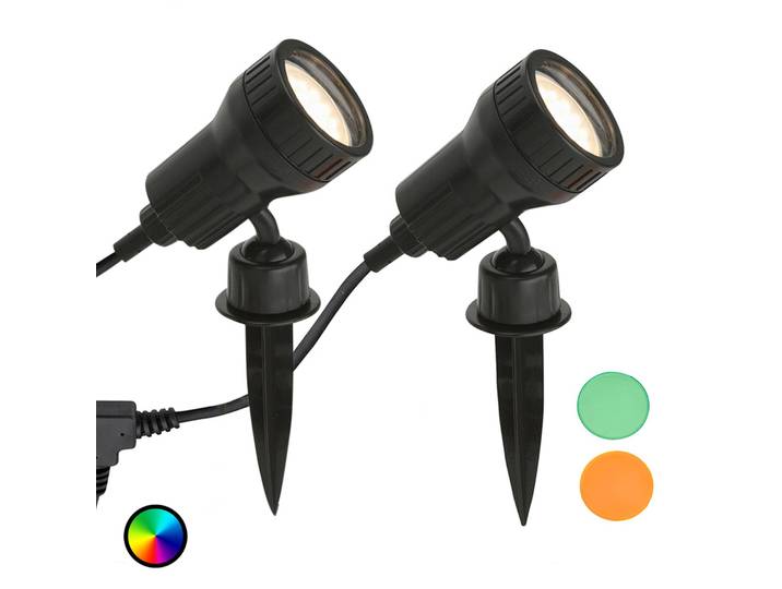 Briloner 2er Set - LED-Erdspießleuchte Terra m. Farbfiltern, schwarz, Kunststoff