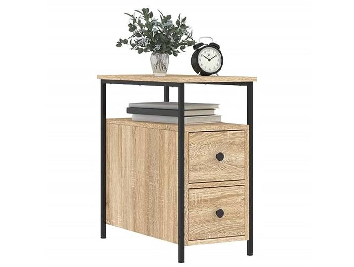 KTHLBRH Nachttisch Eiche Sonoma 30 x 60 x 60 cm Holz mehrschichtig Elegantes Design, Ausstellungsfläche, Eisenrahmen, verstellbare Füße, Montage erforderlich