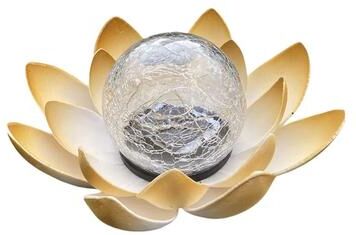 Uplifted Finds Solar Decorative Lotus Light   Waterproof Cracked Glass Ball Flower Lamp For Gardens & Courtyards amber