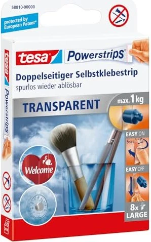 tesa Powerstrips TRANSPARENT, Haltekraft: max. 1,0 kg