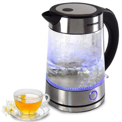 Syntrox Germany 1,7 Liter Wasserkocher Rio aus Glas & Edelstahl mit blauem LED Licht