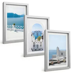BILDER SET 3er Set - 20x30 cm Silberner Rahmen - Gebäude am Weißen Meer, Griechenland