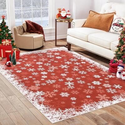 Garvee Romantic Snowflakes Indoor Washable Christmas Area Rug