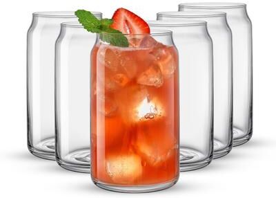 JoyJolt Classic Can Shaped Tumbler Highball Drinking Glass Cups - 17 oz - Set of 6 - 17 oz.