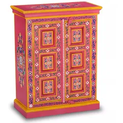 Helloshop26 - Buffet Sideboard Schrank Konsolentisch Aufbewahrungsmöbel massives Mangoholz handbemalt rosa
