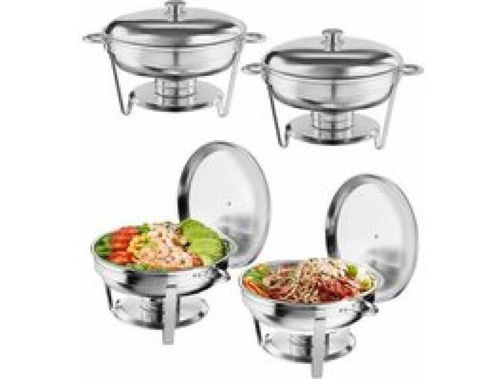 Set de 4 bacs ronds pour buffet 5 QT Chaudron à nourriture inox complet 6 réchauds avec couvercle cadre bacs eau & aliments