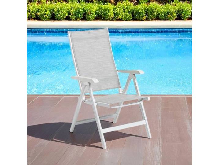 Kettler Basic Plus Klappsessel verstellbar Aluminium/Outdoorgewebe Weiß Hellgrau