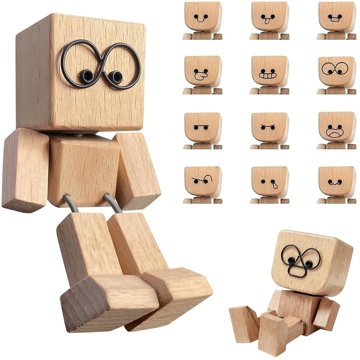 Solidchoice Wobble Figure van hout met 12 magnetische gezichtsuitdrukkingen voor volwassenen