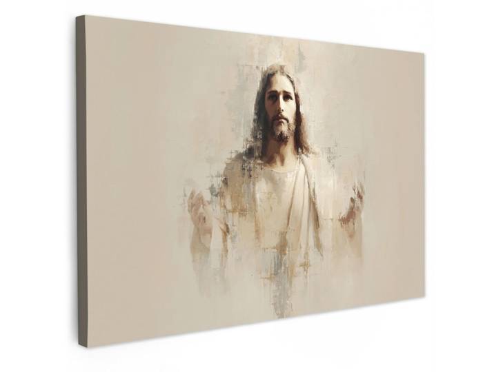 MuchoWow Leinwandbild - Porträt - Abstrakt - Jesus - Beige - 120x80 - Kunstdruck, Textil, Kiefer, Rechteckig, 120x80 cm, gerahmt, Bilder & Rahmen, Bilder, Wandbilder
