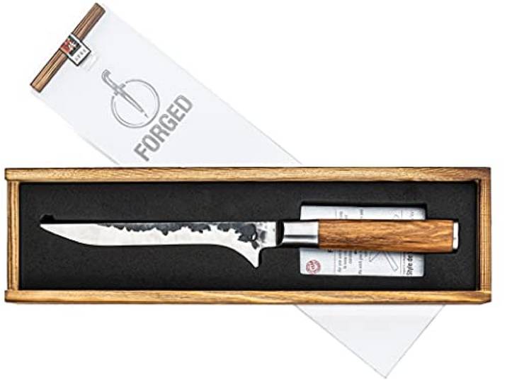 Forged Uitbeenmes Olive 16cm, roestvrij staal, handgemaakt, in houten giftbox