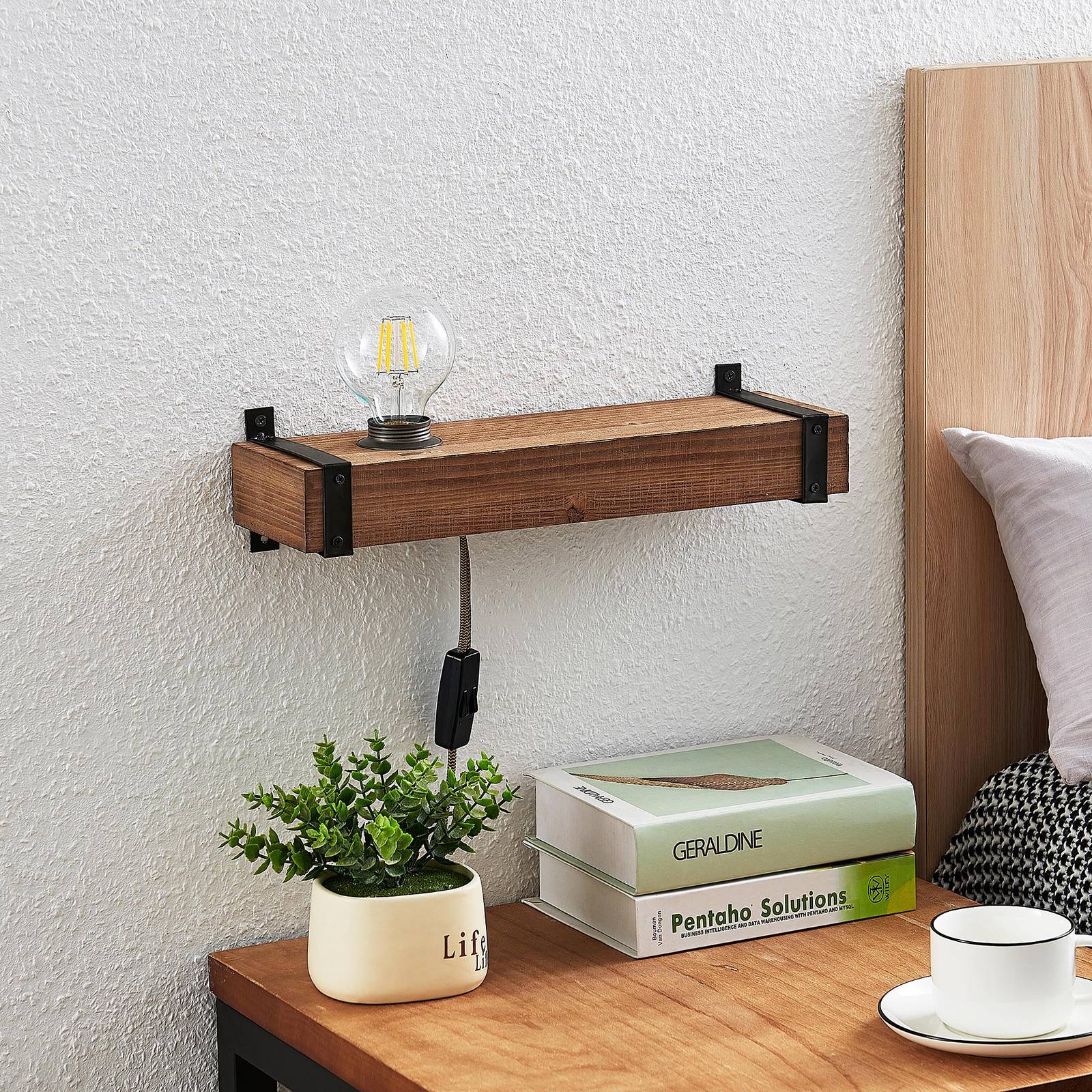 Wooden Wall Light Sverina Lindby, Dark wood, Living / Dining Room, Wood, Country House / Rustic, Wall Light