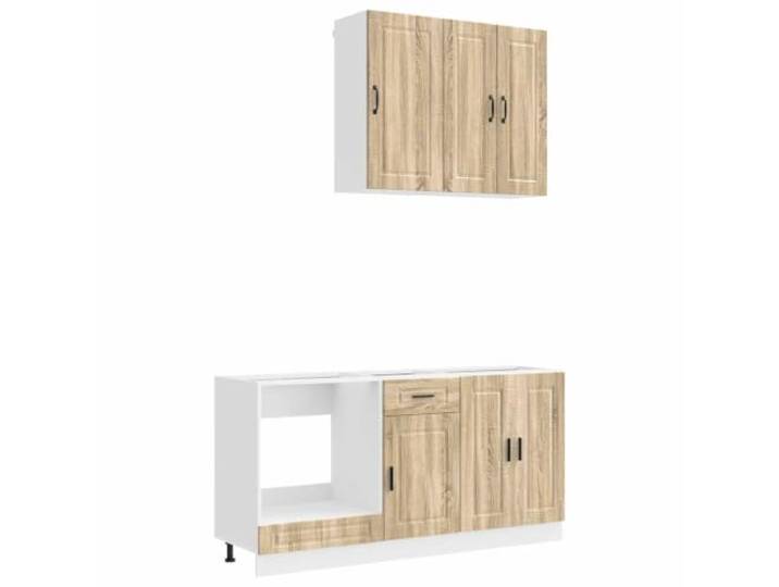 Küchenzeile 40 x 46 x 81,5 cm PORTO 5 Stk. Holzwerkstoff Sonoma-Eiche Holzwerkstoff, verstellbare Füße, Wandbefestigung gegen Umkippen, 5 Module mit Schublade und Tür, für Küchen mit flexibler