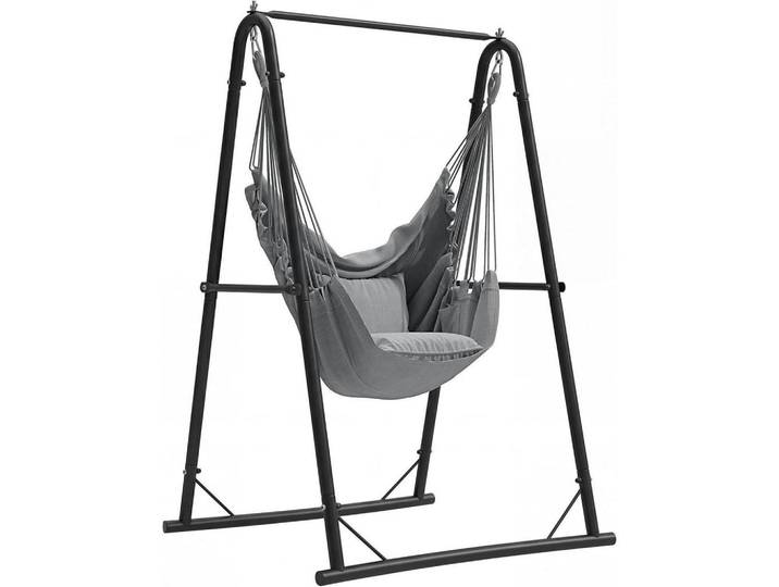 Hängesessel mit Gestell Grau, Metall, 96x160x106 cm, Gartenmöbel, Gartenschaukeln, Hängesessel