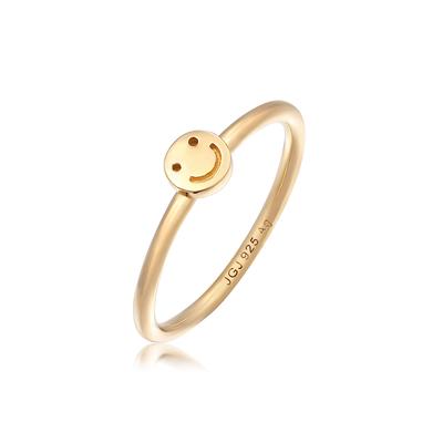 Silberring ELLI "Ring Smiling Pinky Ring 925 Silber" Gr. 50, gold, Fingerringe, Damen, 50, Silber 925 (Sterlingsilber), Silberring