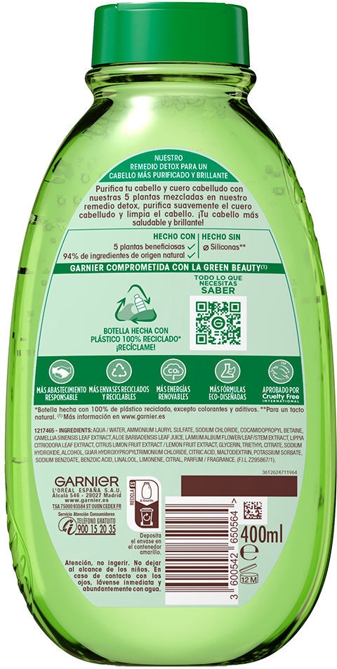 Garnier Original Remedies shampoo chá verde e 5 plantas benéficas 400 ml