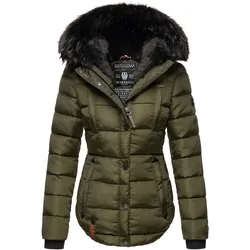 MARIKOO Damen Designer Steppjacke Winter Jacke mit edler Kunstpelz Kapuze Lotusblüte