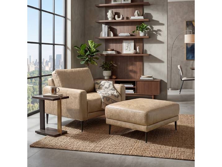 Polsterhocker 96 x 45 x 80cm Grau Lederfaserstoff Esha: Sand