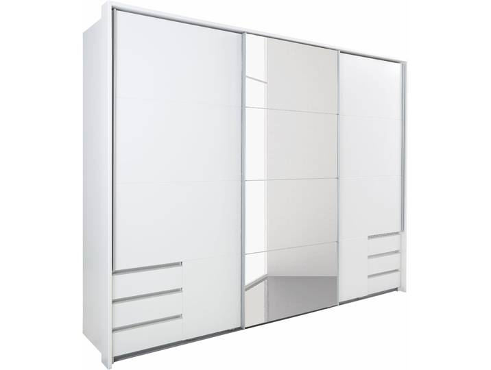 Schwebetürenschrank WIMEX Seattle , weiss (weiß, spiegel), B:270cm H:208cm T:64cm, Schränke, Schwebetürenschrank, mit Schubladen und Spiegel
