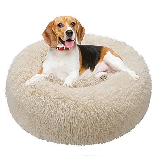 TAMOWA Rond hondenbed en kattenmand, extra zacht donut kussen, beige, 80 cm
