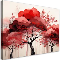 WANDBILD rote landschaft wald bäume
