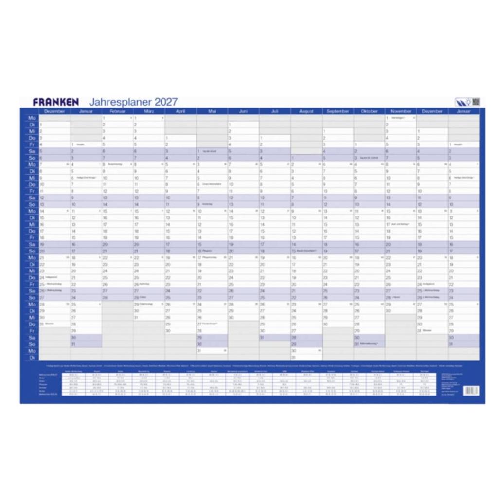 Franken vertikal Jahresplaner, Monatseinteilung 91,0 x 61,0 cm (PKV100227)