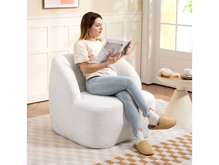 HOMCOM Fauteuil Moderne Rembourré Polaire Crème Salon/Bureau